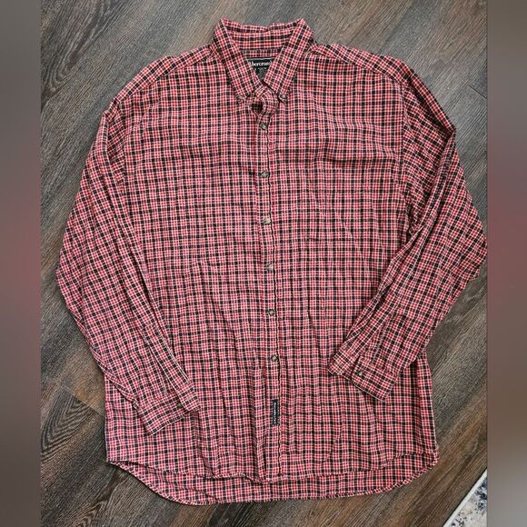 Vintage Abercrombie & Fitch Shirt Men’s XL Button Down Red Blue Tan Plaid Pocket - Picture 1 of 10